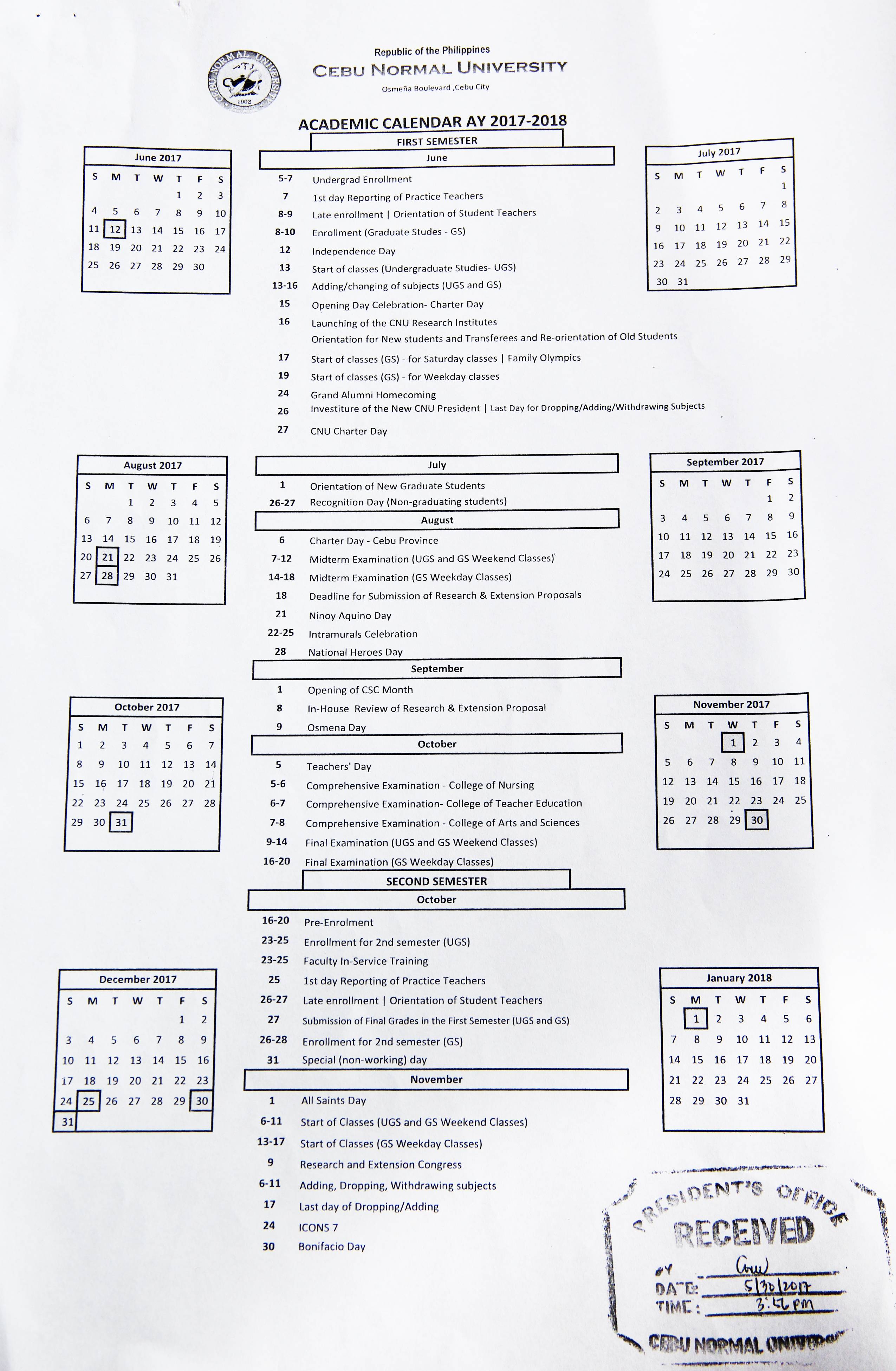 Cnu Calendar 2022 2023 School Calendar | Cebu Normal University