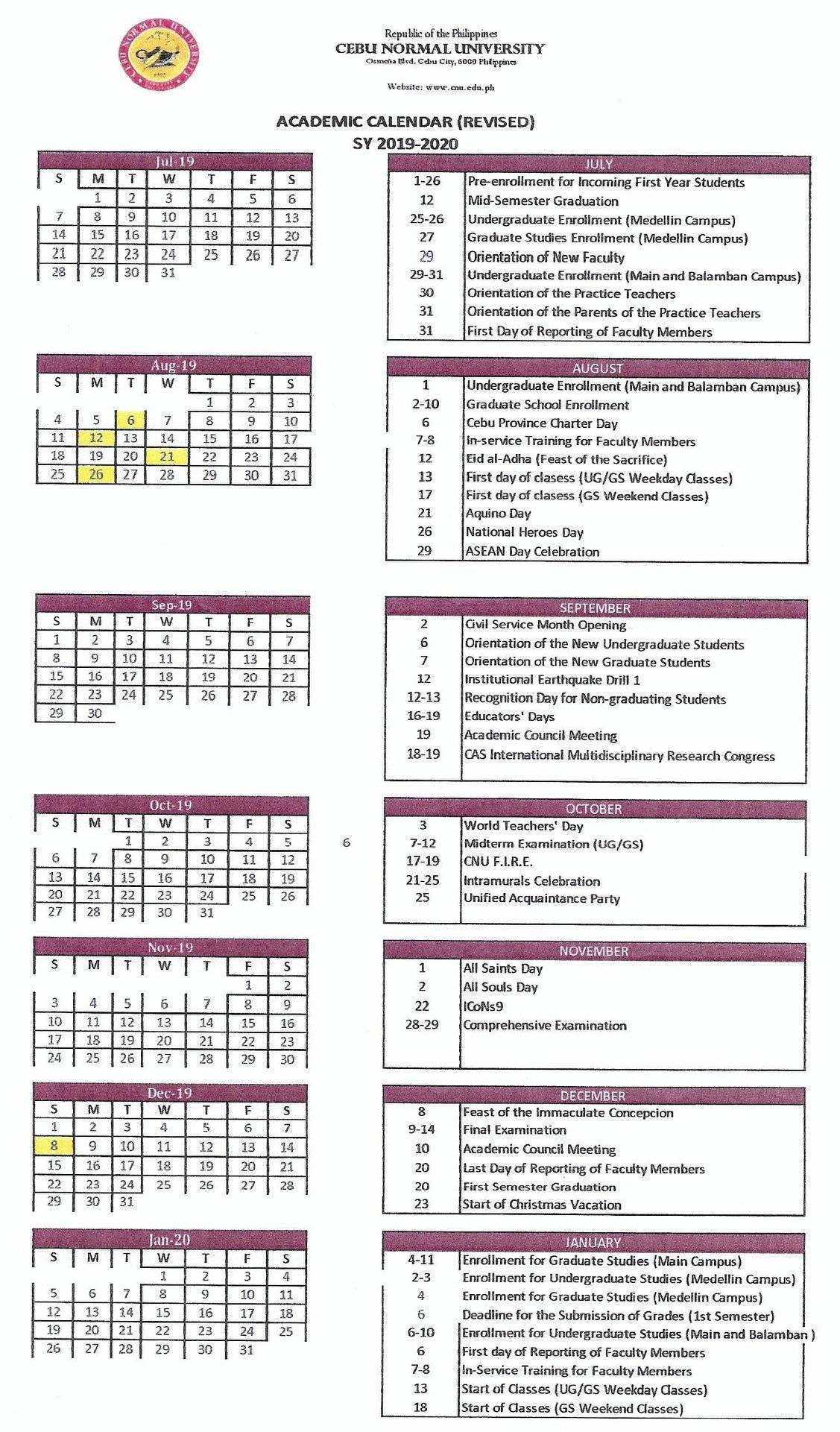 Cnu Fall 2022 Calendar School Calendar | Cebu Normal University