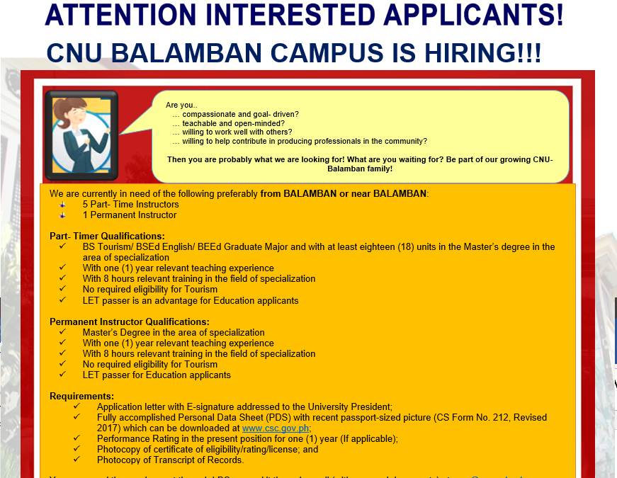 CNU Balamban Campus Hiring!