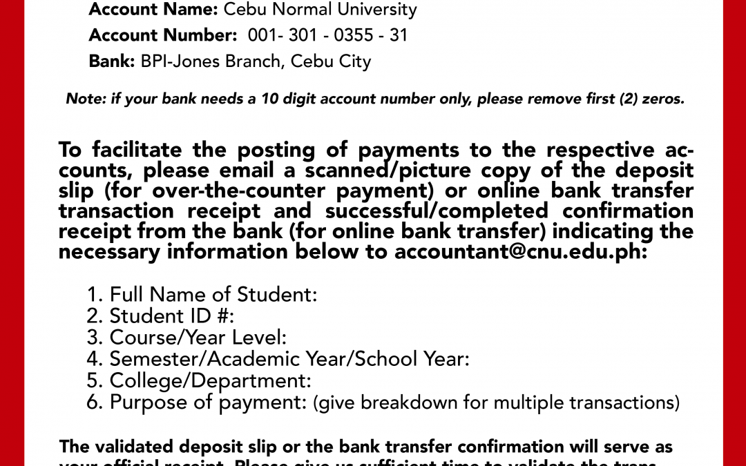 Updated Deposit Details for Tuition and Other School Fees