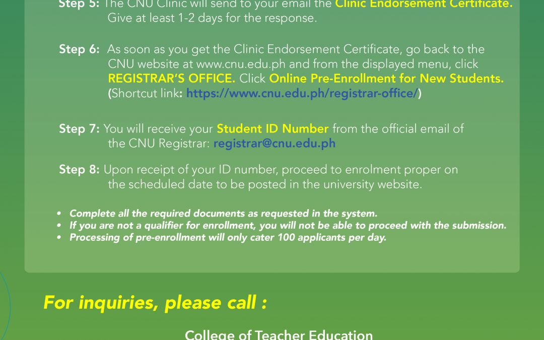 TO ALL INCOMING COLLEGE FRESHMEN SY 2020-2021 Pre-enrollment is on July 8 – 31, 2020